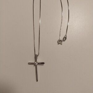 💎New Geniune Sterling Silver Cross, Crystal Necklace💎